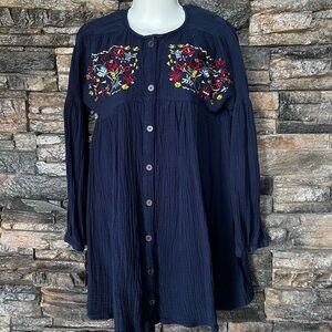 Dark Blue Textured Button-Up dresses